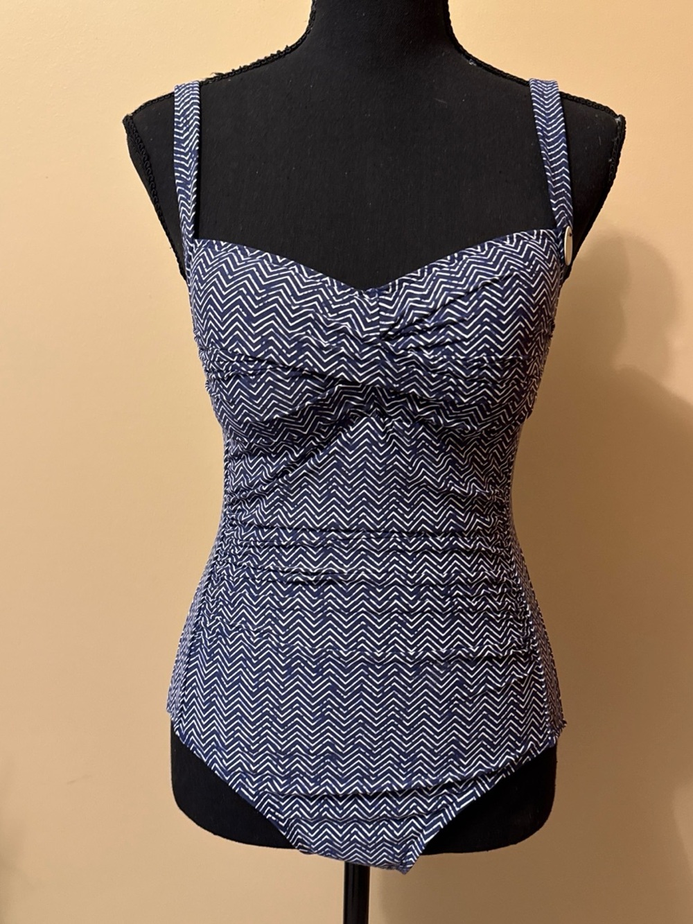 Navy Chevron Shirred One-Piece Swimsuit